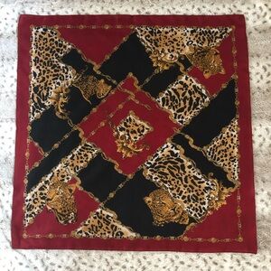 Leopard & Chains Scarf - Burgundy Red Tans Black White - Made in Italy